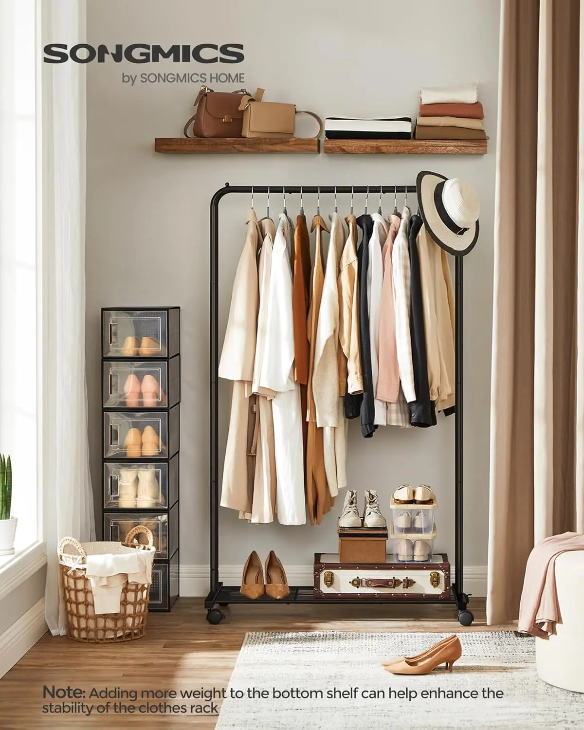 Clothes Rack with Wheels, Clothing Rack for Hanging Clothes