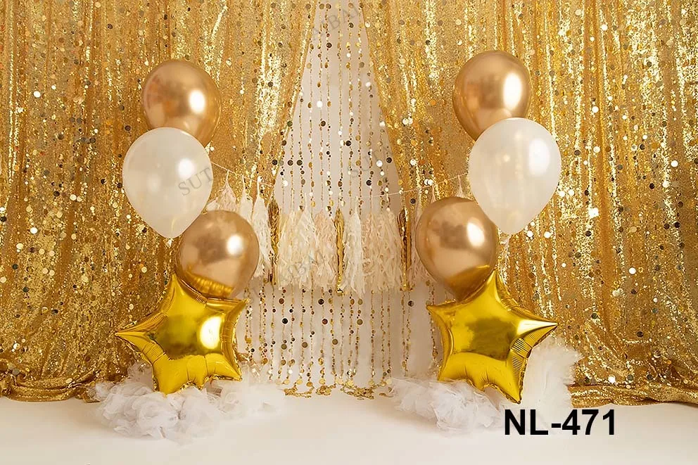 Birthday Cake Smash Photography Backdrop Photo Studio Balloons Golden Curtain Twinkle Star Baby Portrait Background Photocall