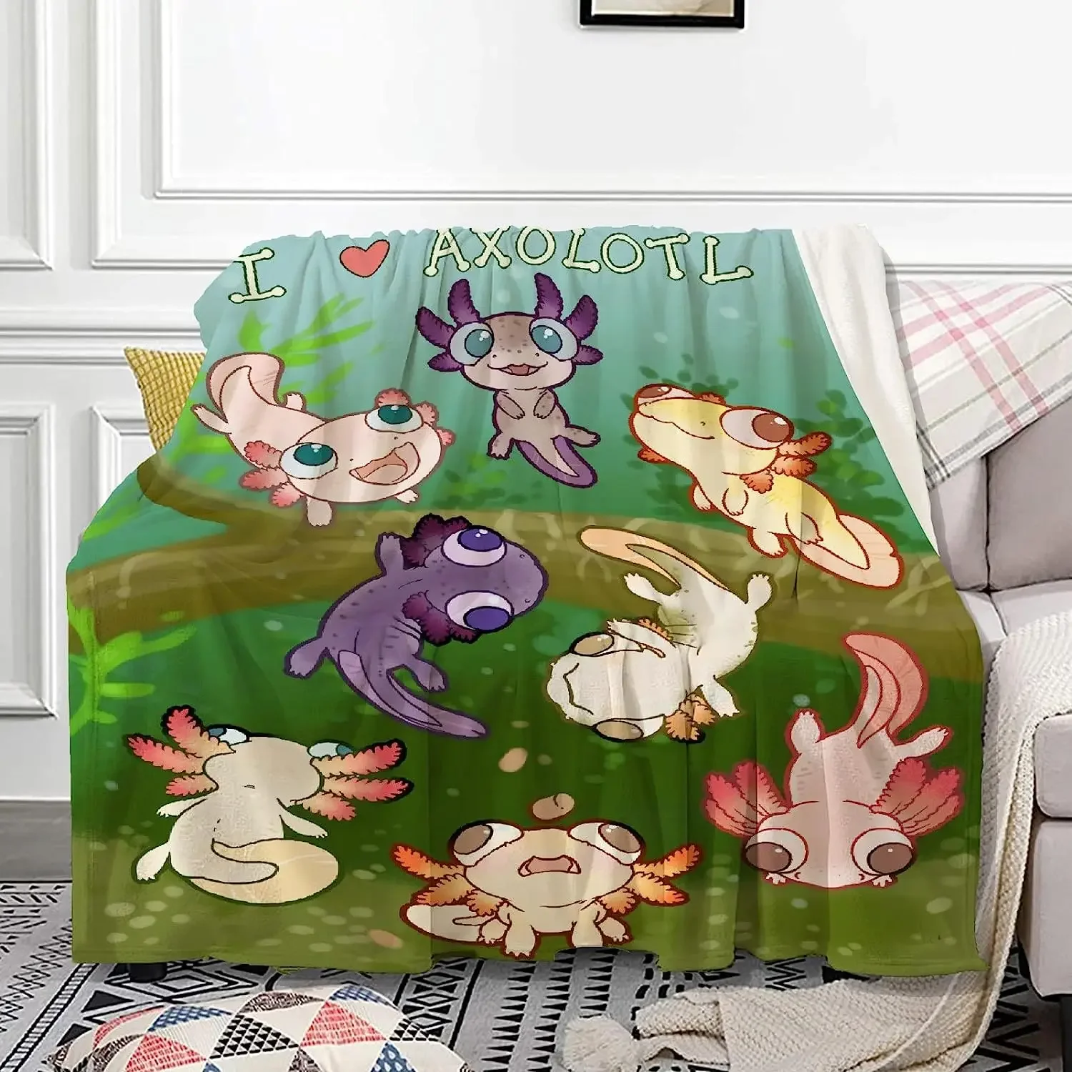 Axolotl & Sea Weed Aquarium Blanket Throw Flannel Fleece Microfiber Lightweight Soft Cozy Blanket for All Season in Home