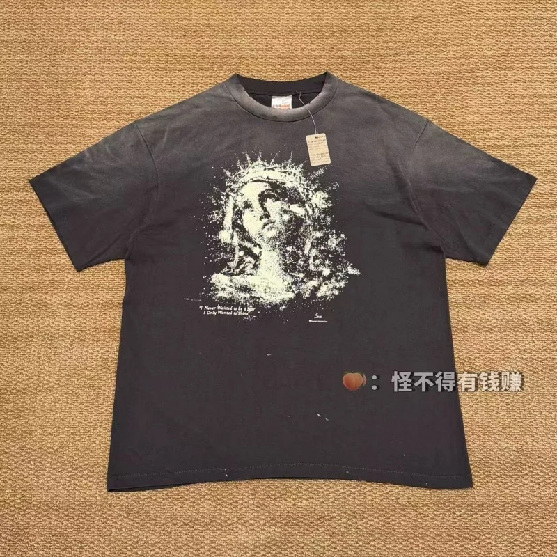 26SS Authentic SAINT Glow-in-the-Dark Virgin Mary Tee Washed Summer Crew Neck Men's Women's SAINT T-Shirt Short Sleeve — купить у AliExpress WW