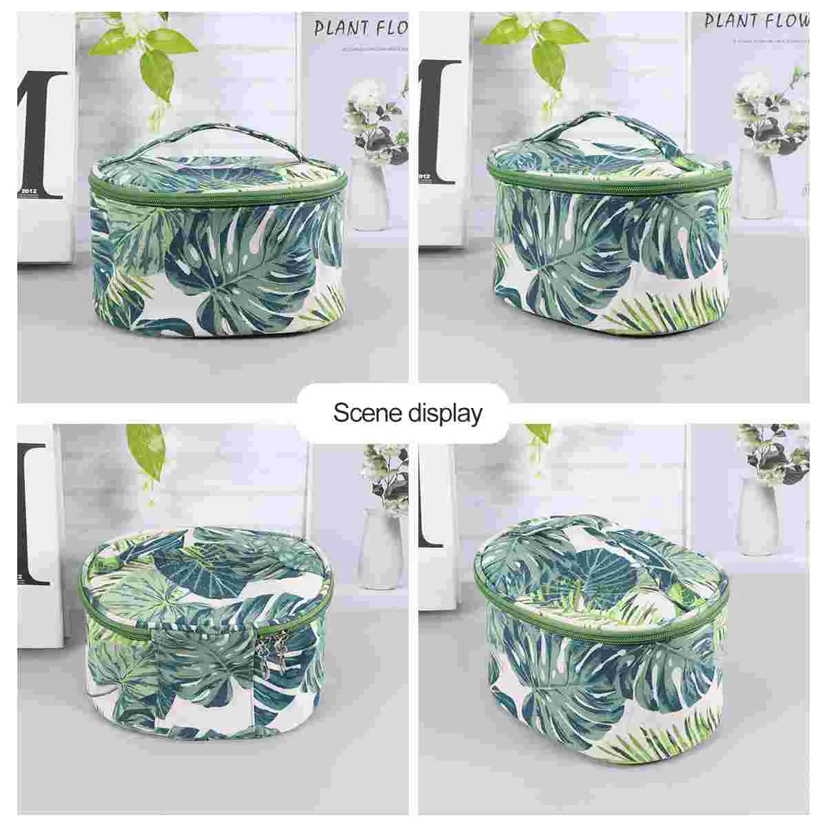 Oval Shape Makeup Bags Portable Canvas Storage Bag Multifunctional Travel Purse Tropical Monstera Printing Pouch Toilet