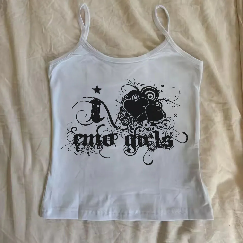 Punk Y2k style top Emo girl retro gothic 2000s top vest printed coarse fabric clothes women's tight vest vest baby T-shirt crop