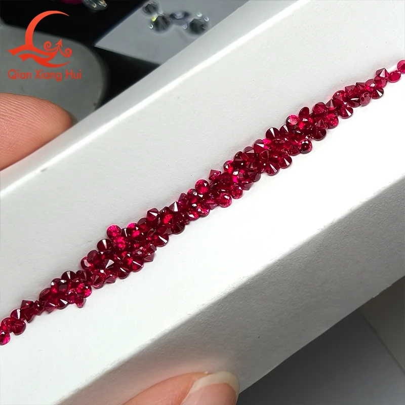 メレーラボ人工ルビー 0.8mm-2.9mm ピジョンブラッドレッド ラウンドシェイプ ダイヤモンドカット インクルージョン ルースジェムストーン