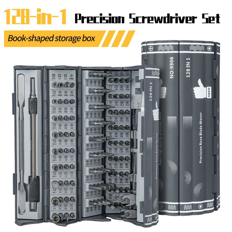 

128 in 1 Screwdriver Set, Ultra-High Quality, Alloy Steel Precision Screwdriver Set, Clever Cylindrical Design, Practical and Affordable, Convenient Reel Storage, Complete with Metal Handle and Pry Bar