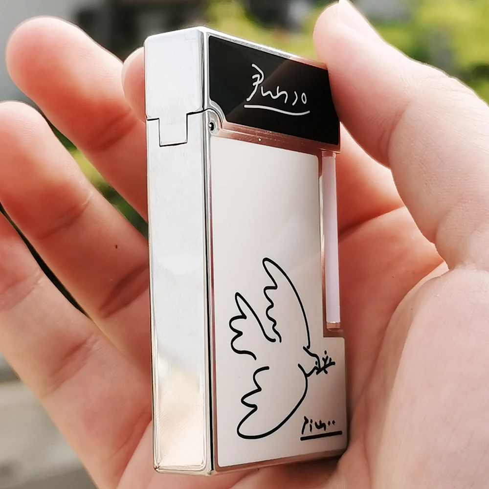 Picasso Peace Dove Lighter, Refillable Butane Gas Lighter, Metal Side‑Slide Lighter, Unique Luxury Novelty Smoking Gadget Gift