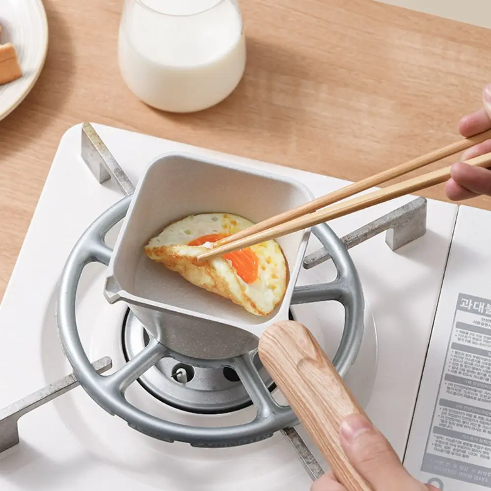 

Omelette Pan Non-stick Pouring Oil Pan Deepened V Shaped Diversion Sauce Pan Wood Handle Mini Butter Heating Pot Baby Food