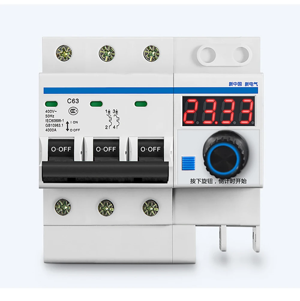 1 min - 99.99 hours 3 phase timer switch 63A 25000W circuit break with timing countdown circuit breaker with time function
