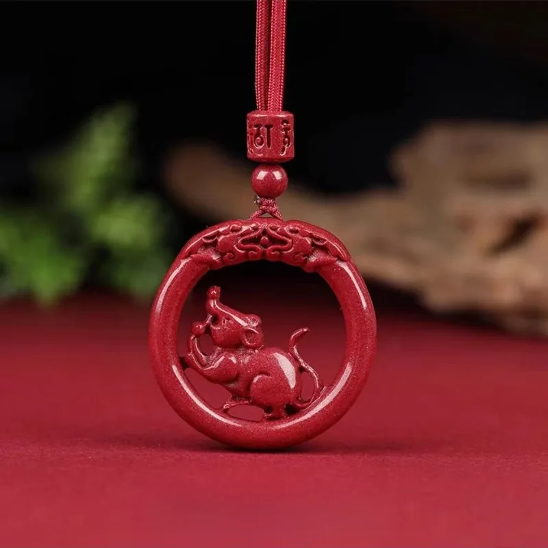 

Raw Cinnabar Hollow Twelve Zodiac Pendant, Unisex Ethnic Style Jewelry