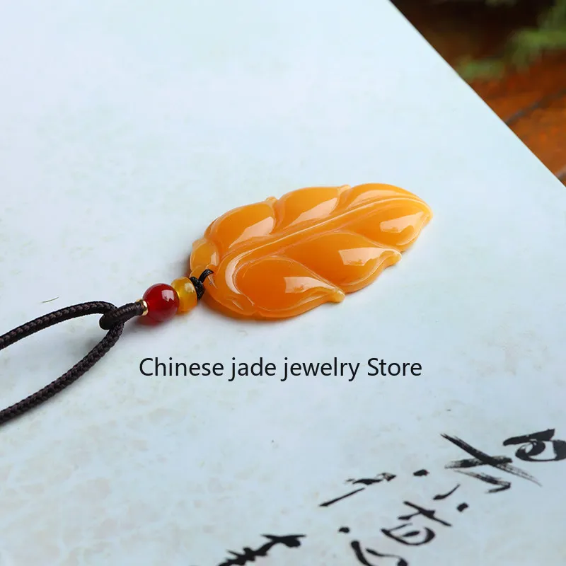Genuine Burmese material Huanglong jade, leaf pendant, golden branch leaf pendant, men's and women's pendant