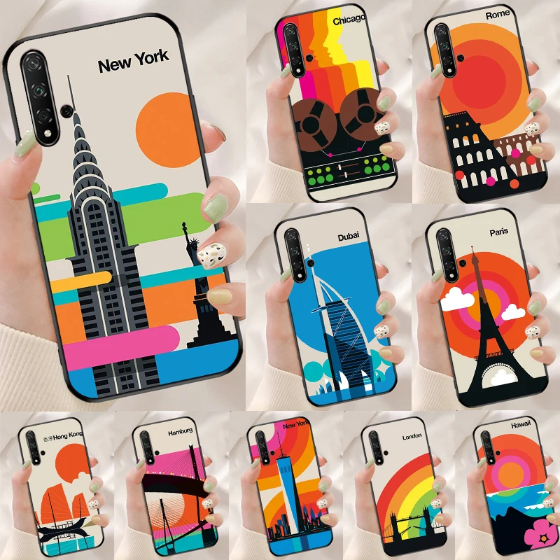 London Roma New York Countries Art Case For Huawei Honor 70 50 X8 X9a Magic5 90 Lite P20 P30 P40 P60 Pro P Smart Nova 5T Cover