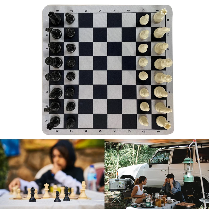 Plastic Medieval Chess Games With Drawstring Bag 32 Pieces Resin Chess Pieces 23.5CM Chess Board Portable Games Set For Camping