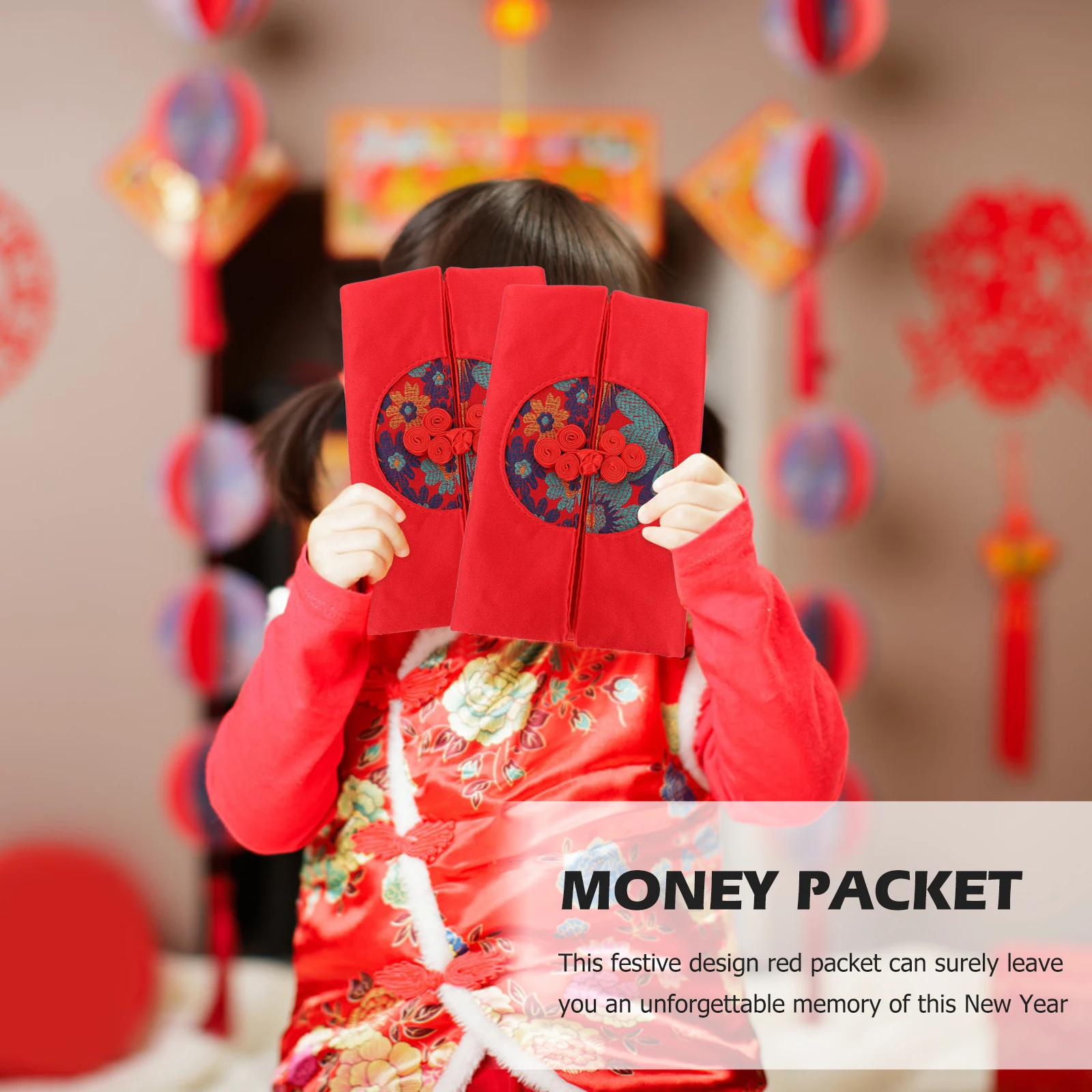 

1pc Creative Red Envelope Wallet Chinese New Year Embroidery Silk Cloth Money Packet Buckle Design Lunar Festival Supplies Red