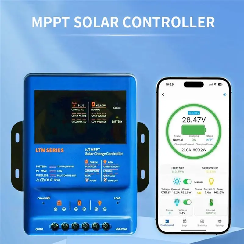 ABNM MPPT Solar Charge Controller 40A 12V 24V 36V 48V Auto-Detect 120V Max PV Input Bluetooth Wifi RS485 Monitoring
