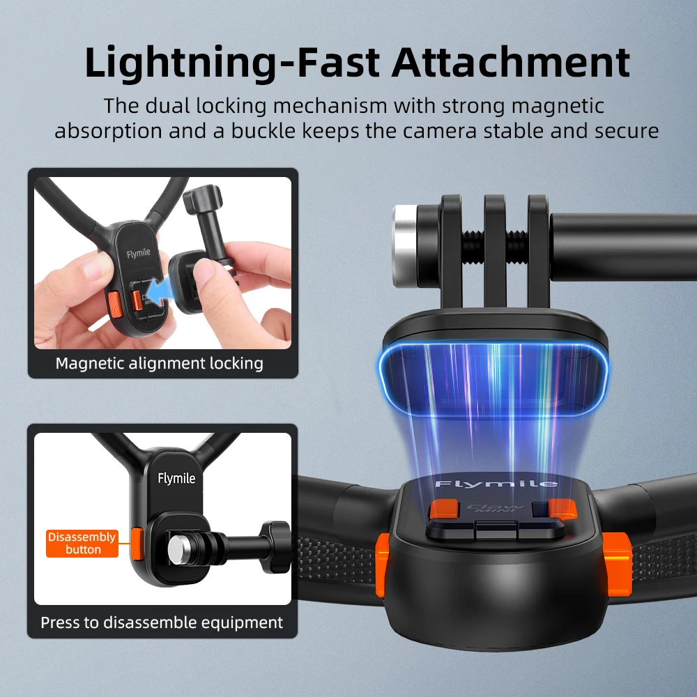 Flymile Nackenhalterung Brusthalterung für DJI Pocket 4/Action 6/Insta360 X6 Ace Pro 2/Gopro Zubehör Magnetische Schnellverschluss-Halterung – Detail 2
