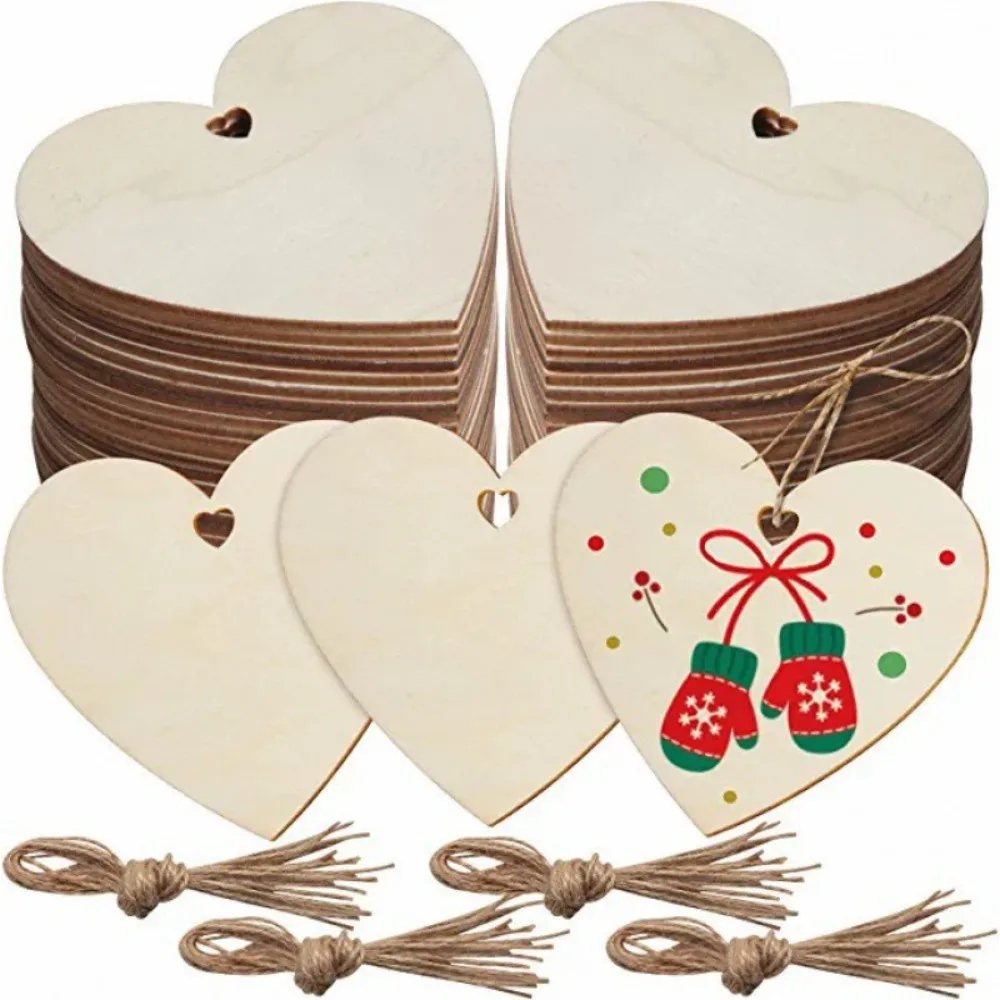 30 Pcs 8/10cm DIY Blank Wooden Chips Valentine's Day Birthday Party Christmas Love Hand-painted Pendant Kindergarten Party Gift