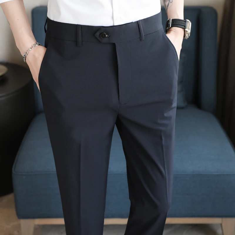 

Men's Summer Dress Pants Thin Ice Silk Business Suit Pants For Men Clothing Formal Wear Slim Fit Casual Straight Office Trousers