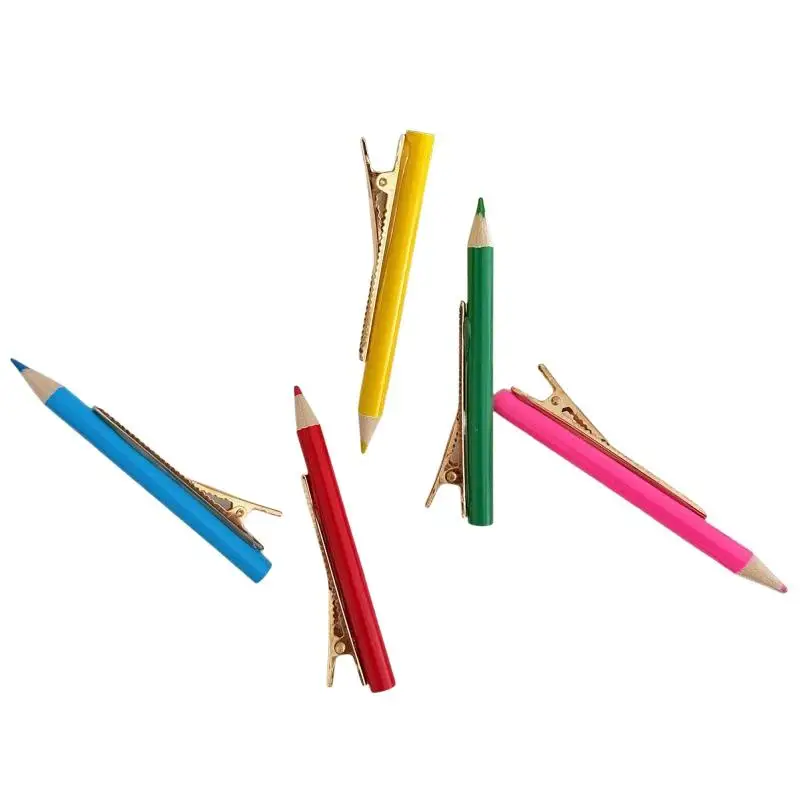 Hot New 1Pc/5Pcs Creative Pencil Shaped Hair Clip Multi Color Simulation Pen Shaped Side Clip Fun Girl Heart Decor Hair Clip