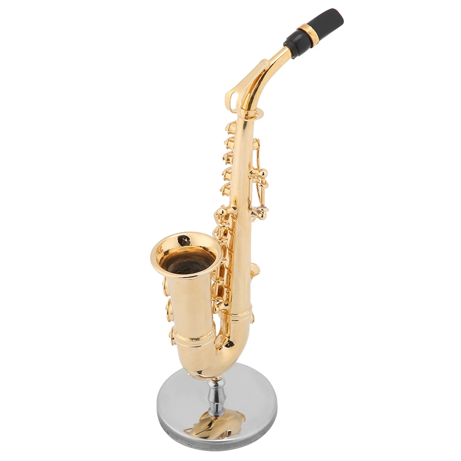 Brass Miniature Alto Saxophone Replica with Stand and Case Gold Plated Musical Instrument Model Ornaments Desk Decoration