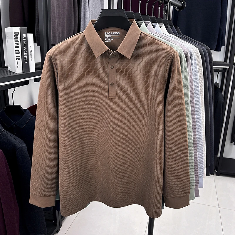 Designer-Marken-Poloshirt für Herren mit Aufdruck, Herbst-Neuheit, Lässiges Einfarbiges Langarm-Revers-T-Shirt, Luxuriöse Business-Herrenbekleidung – Detail 9