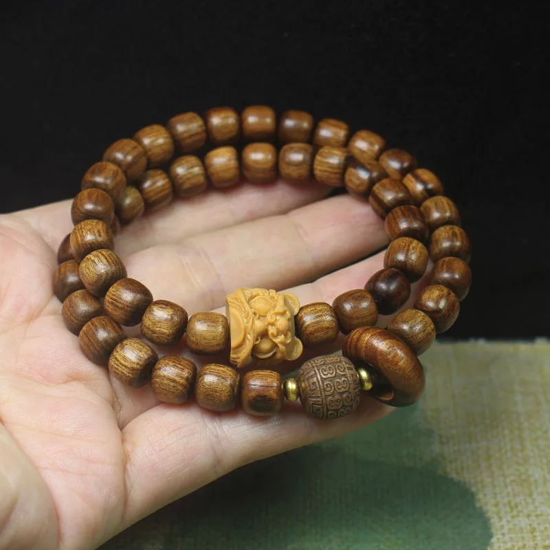 Black rosewood vintage-style beads 9mm double-loop Buddhist prayer beads lion dance ring bracelet unisex cultural accessory pray