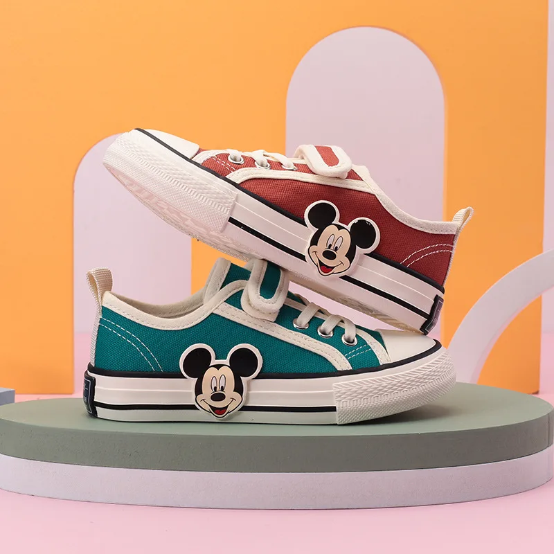 Disney Cartoon scarpe Casual in tela per bambini topolino leggero per bambini scarpe bianche nere appartamenti taglia 24-37