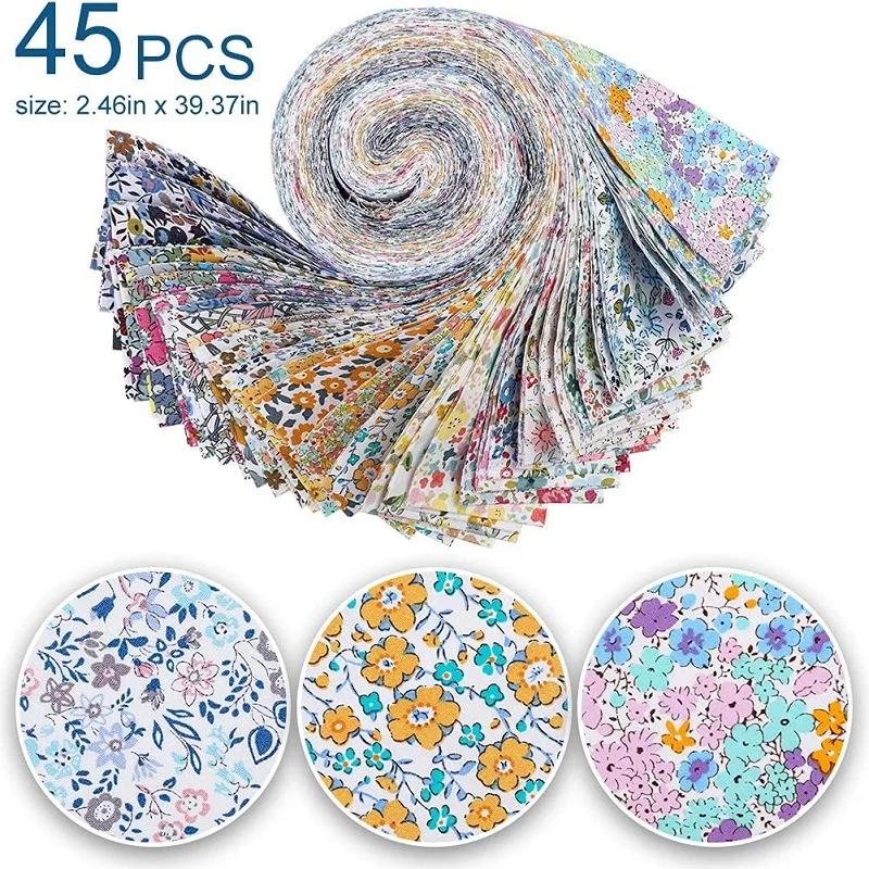 LMDZ 45Pcs Light Color Series Fabric Rolls Fabric Strips for Patchwork Craft Cotton Fabric Plain Weave Cotton Fabric