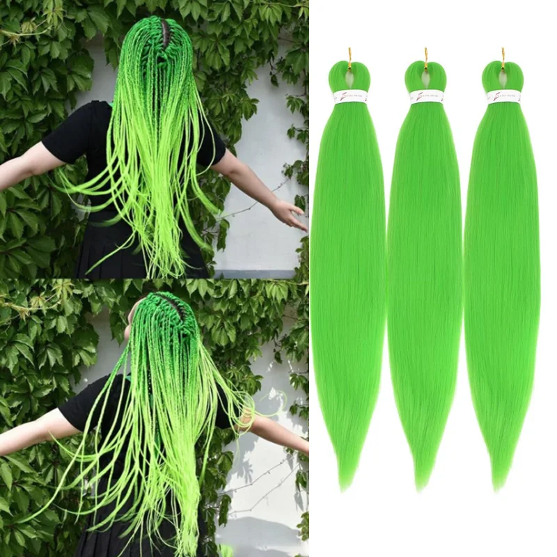 

3 упаковки, предварительно растянутые волосы зеленого цвета, легкие косички для плетения EZ, горячие профессиональные волосы из синтетического волокна