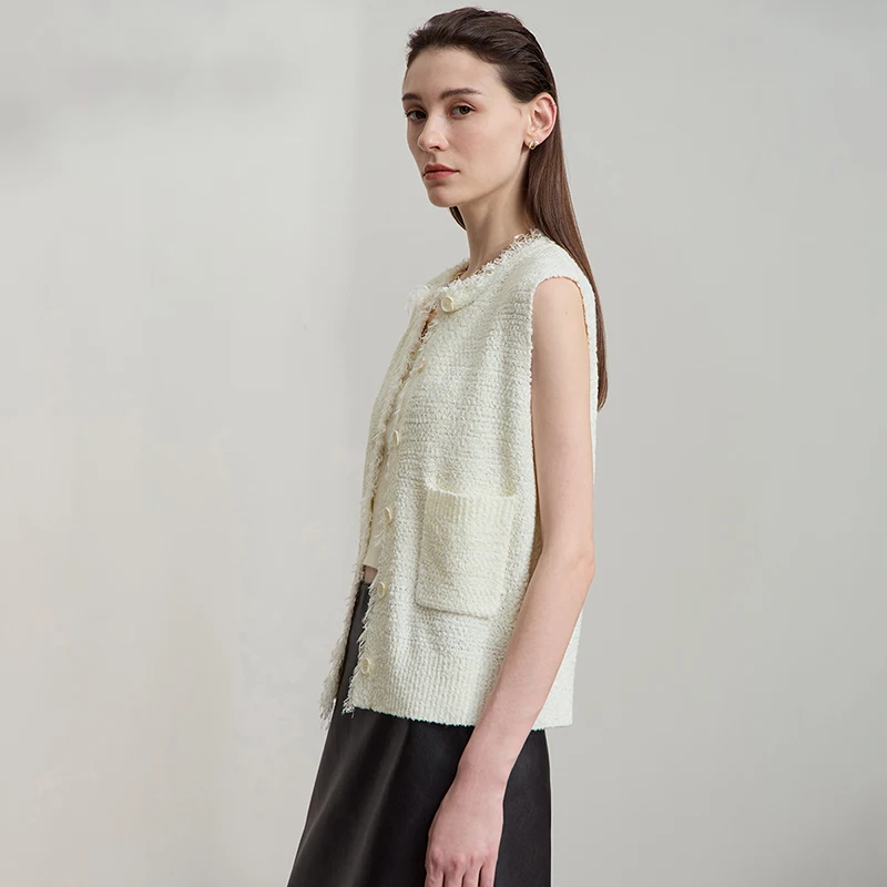 AMII chaleco de mujer 2025 otoño nuevo cuello redondo elegante chaleco de punto Retro mujer Casual versátil suelto sin mangas Top Female12543082