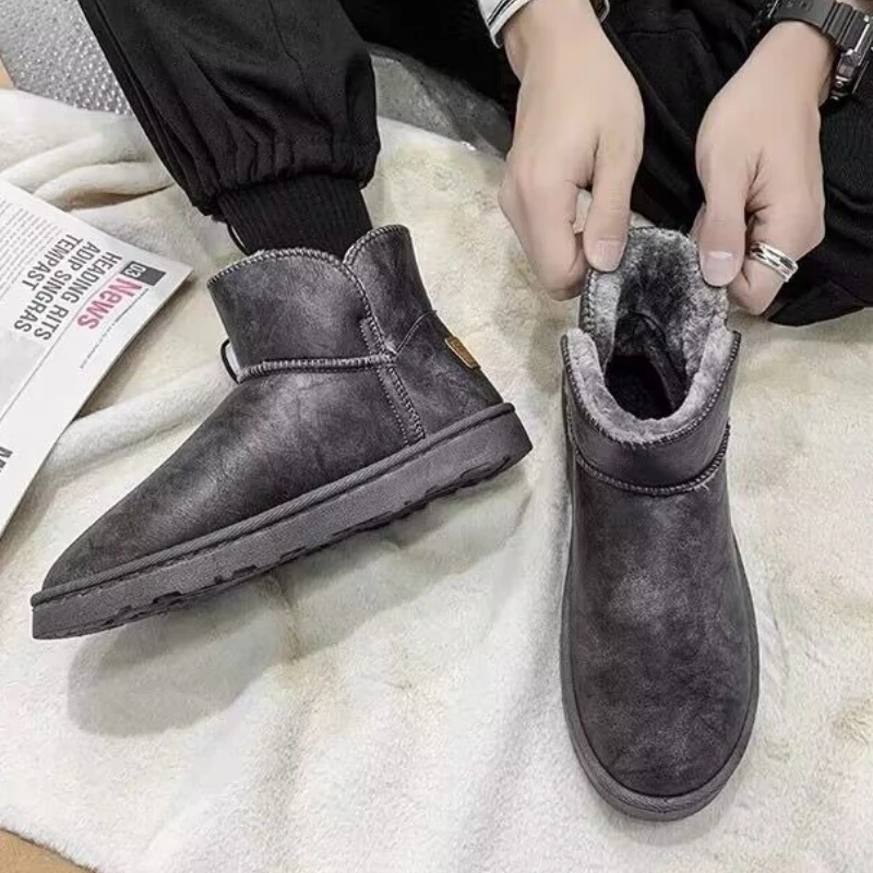 

​ Мужские зимние непромокаемые зимние ботинки - утолщенная уличная обувь без шнуровки на флисовой подкладке, нескользящая повседневная обувь для мужчин ​