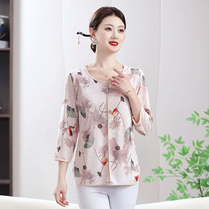 

Elegant Women's Spring Summer New Arrival 3/4 Sleeve Blouses Senior Casual Loose Thin T-Shirts
