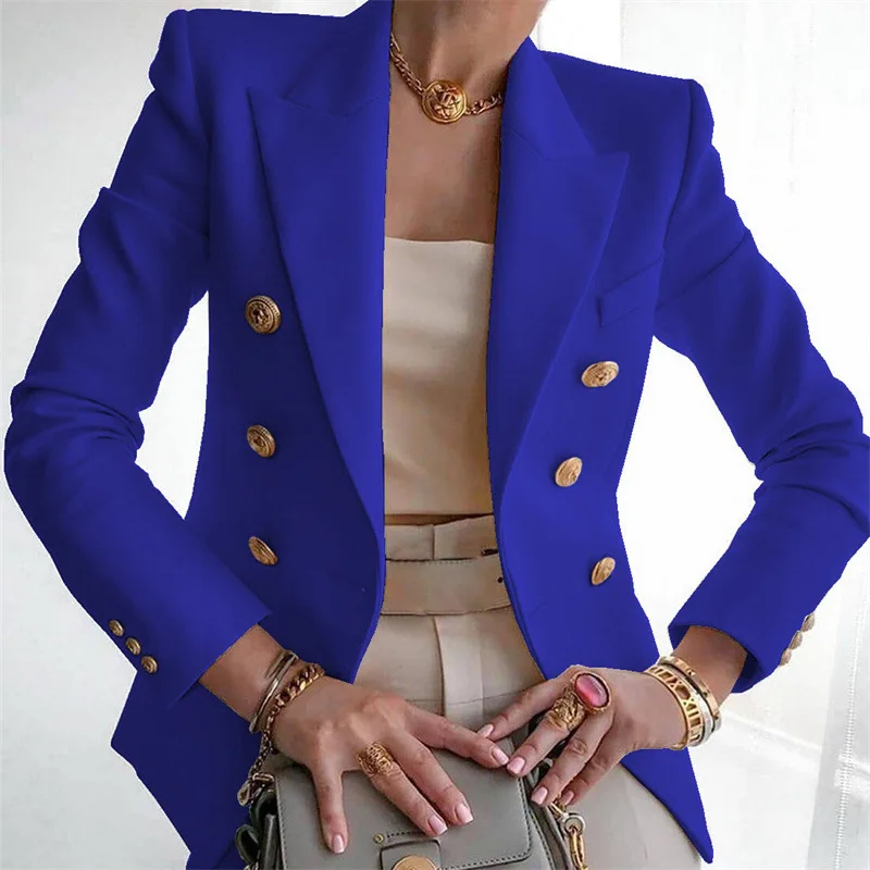 Women's Autumn Blazers New Solid Fashion Casual Suit Short Jacket Golden Button Lady Suit Comfortable Commuting Long-sleeved Top