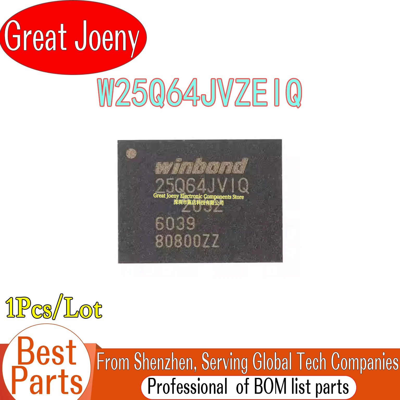 

100% New Original W25Q64JVZEIQ 25Q64JVIQ IC NOR FLASH 64Mbit Chipset WSON-8