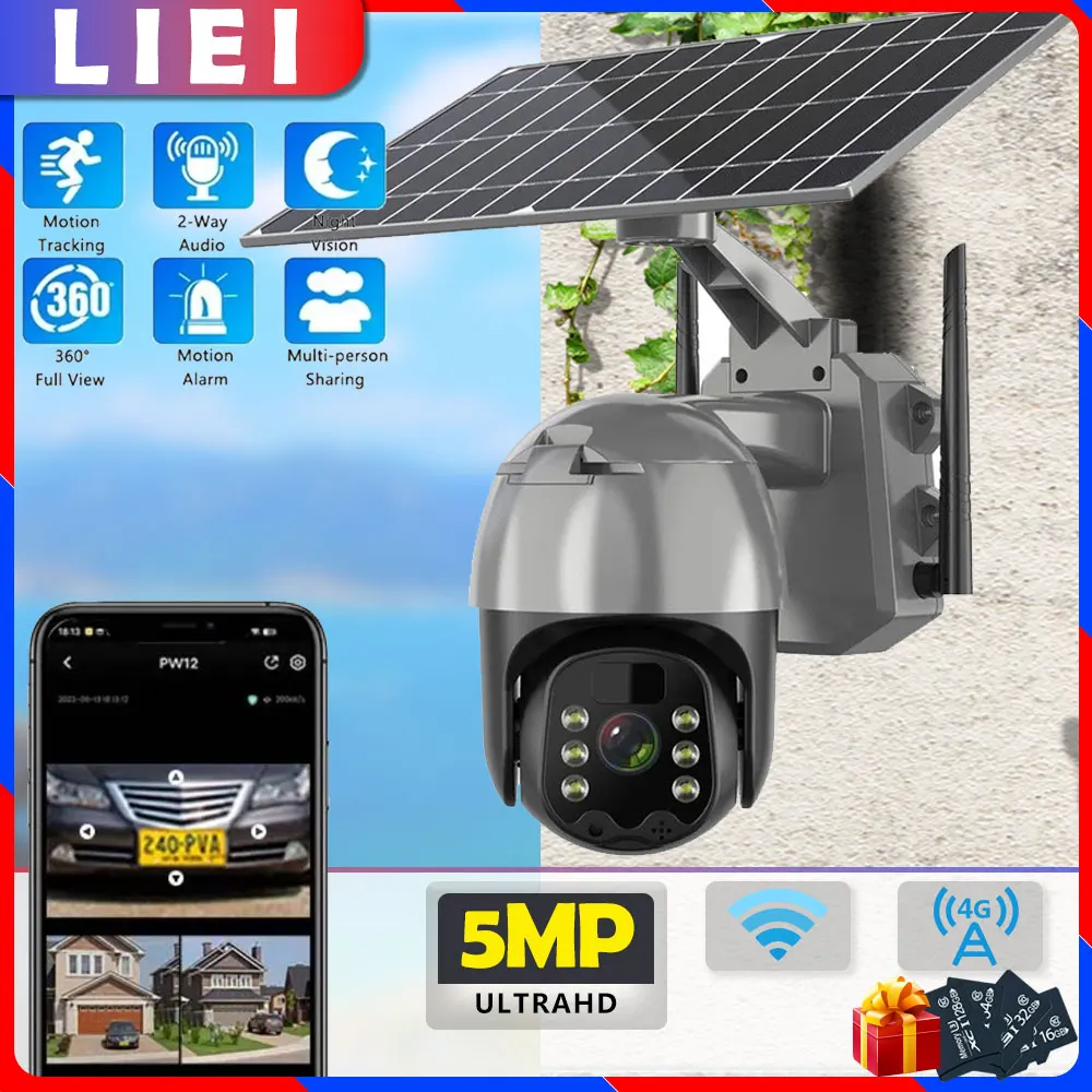 

LIEI 5MP UHD 4G/WIFI PTZ Solar Camera Auto Tracking Dual Lens IP camara Security Protection Monitor Smart Home CCTV Surveillance