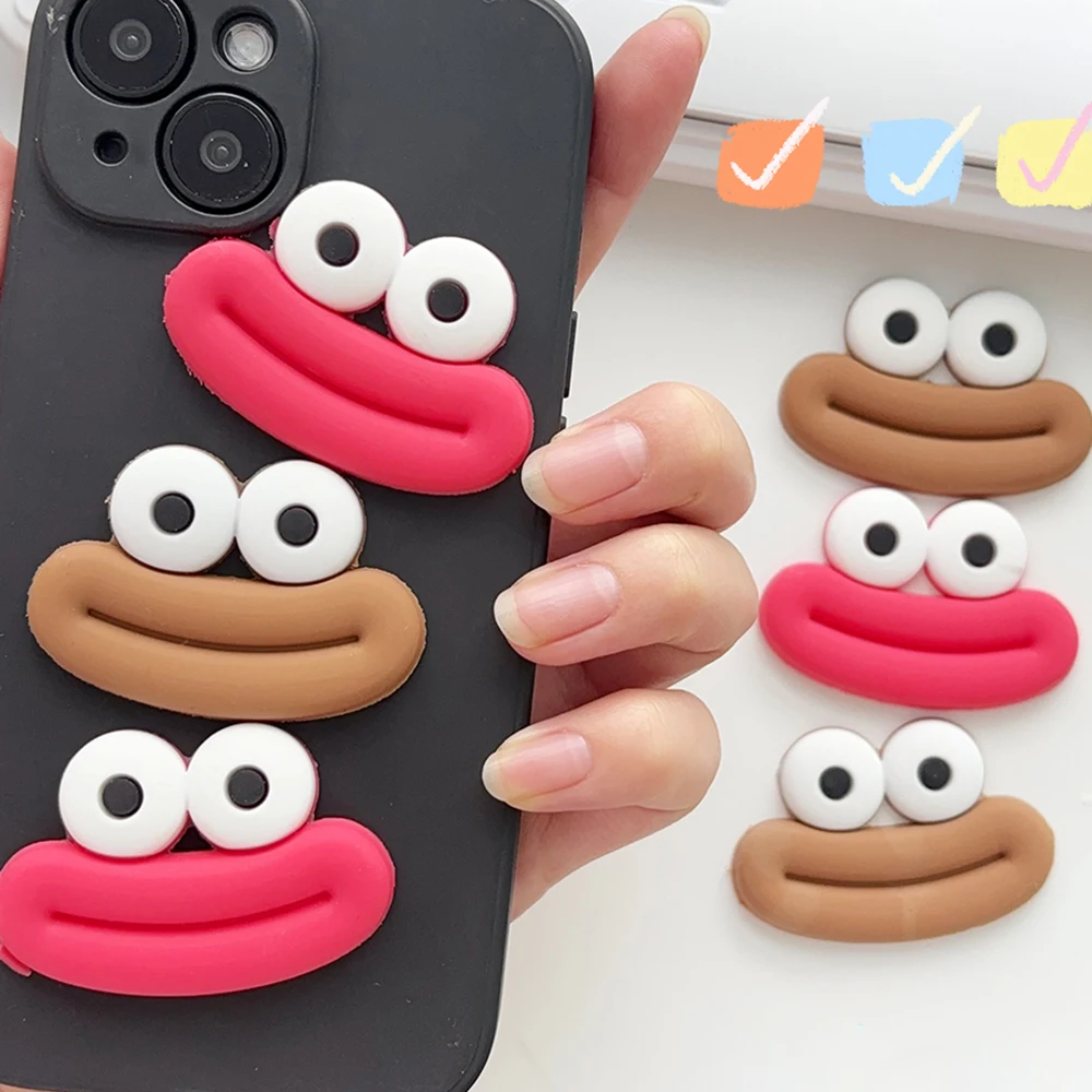 3PCS Cute Cartoon Eyes Mouth Mobile Phone Back Sticker Three-dimensional Funny Mouth Flat Back Soft Glue Cute Eyes Accessories