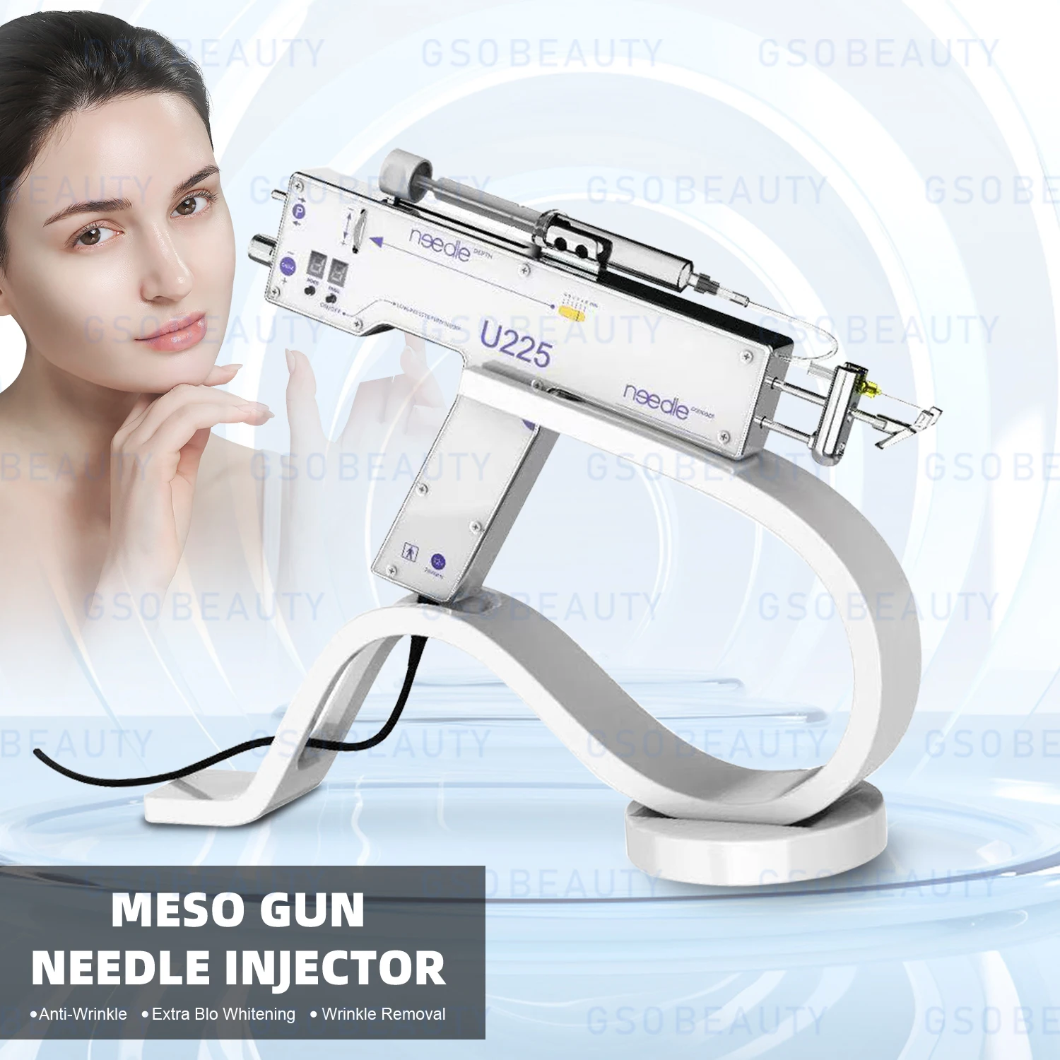 Portable Hair Facial Scalp Mesogun Vibrator U225 PRP Injector Mesotherapy Gun Needle Free Skin Rejuvenation Water Light Machine