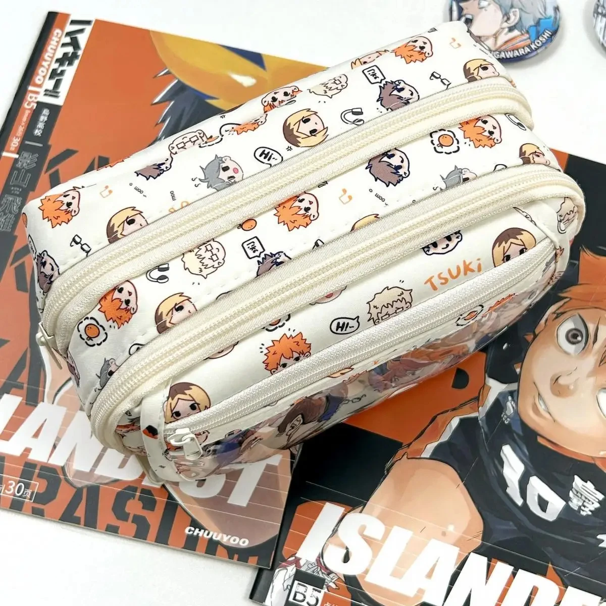 Haikyuu!!Shoyo Hinata Tobio Pencil Case Anime Figure Kageyama High-Capacity Double Zipper Multilayer Storage Bag Stationery Gift