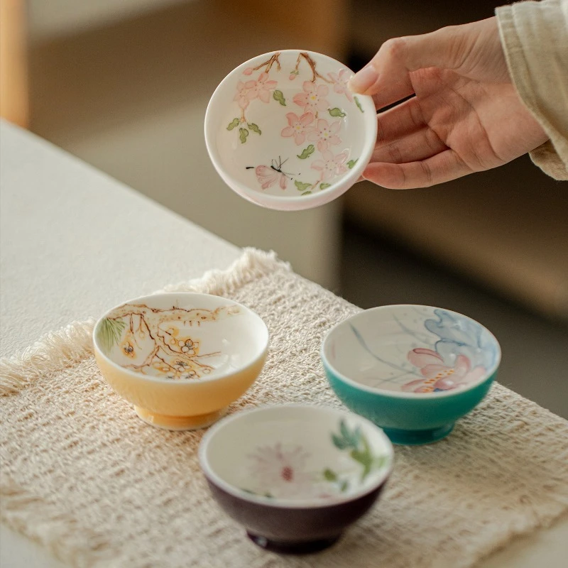 

Набор чайных чашек из фарфора «Фамилли Роуз» ручной росписи для чайной церемонии Гунфу (весна, лето, осень, зима), персональные чашки