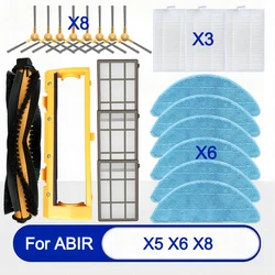 For ABIR X8 Genio Navi N600 Robotic / X5/ X6 Robot cleaners Spare Parts: Roller Main Side Brush，Hepa Fliter，Mop Cloth Optional