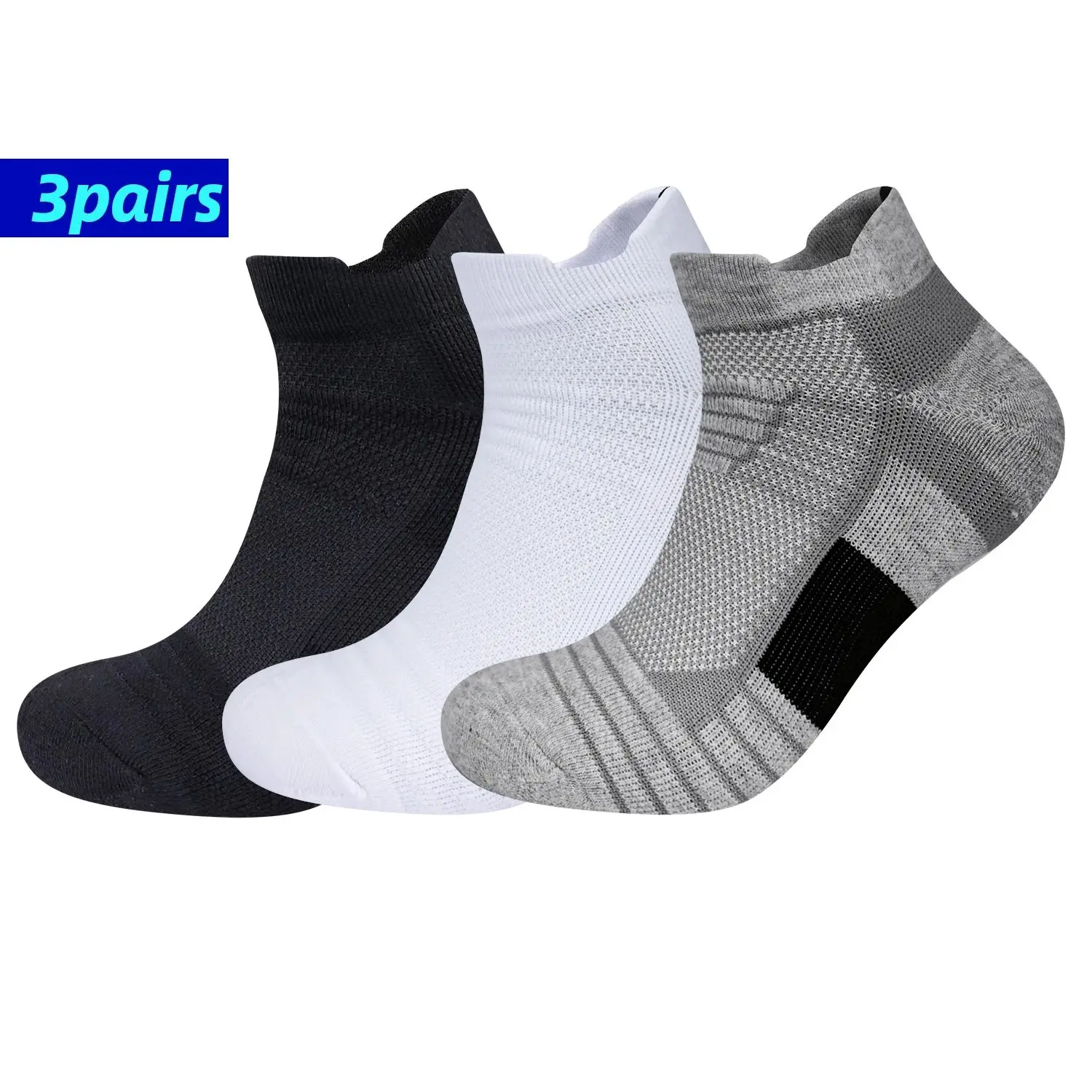 3 Pairs Men\'s Cycling Sport Socks Basketball Running Compression Ankle Sock Black White Anti-slip Bike Bicycle Mtb Cycling Sock