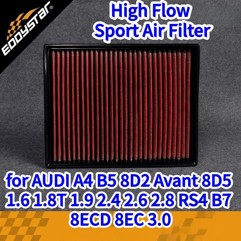 

Спортивный воздушный фильтр с высоким расходом для AUDI A4 B5 8D2 Avant 8D5 1,6 1,8 T 1,9 2,4 2,6 2,8 RS4 B7 8EC/D 3,0 моющиеся гоночные впускные фильтры