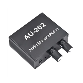 AU-202 2 입력 2 출력 스테레오 믹서 오디오 디스트리뷰터, 헤드폰용 외부 파워 앰프 볼륨 단독 제어 