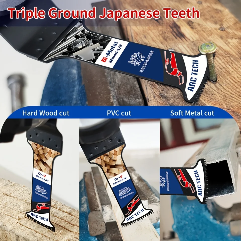 3/15pcs Arc Tech Extra Long Oscillating Tool Blades Bi-Metal and Japanese Teeth Multitool Blades for Wood, Plastic Nails Metal