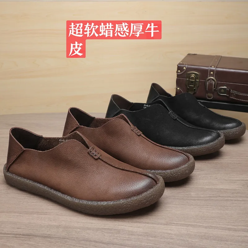 men casual natural leather loafers High Quality Genuine Leather autumn winter British retro men shoes all-match cowhide spring