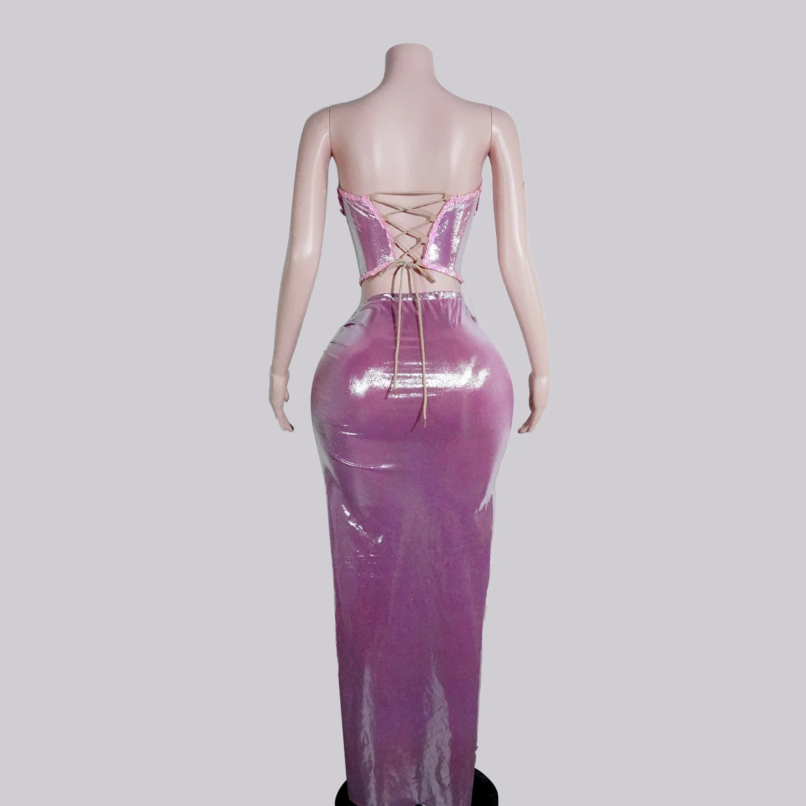 طقم علوي مثير للسيدات موديل 2025 مزين بالترتر الوردي اللامع مكون من قطعتين للاحتفال بعيد الميلاد والنوادي الليلية أداء الراقصة ملابس المسرح #3