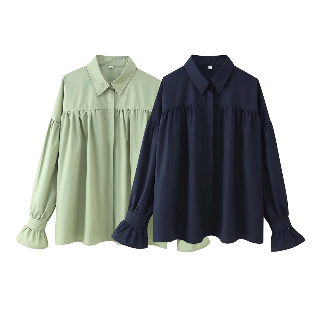 

Korejepo New Women Clothing European American Style Fashion Two-color Drop Shoulder Lantern Long Sleeved Loose Shirt