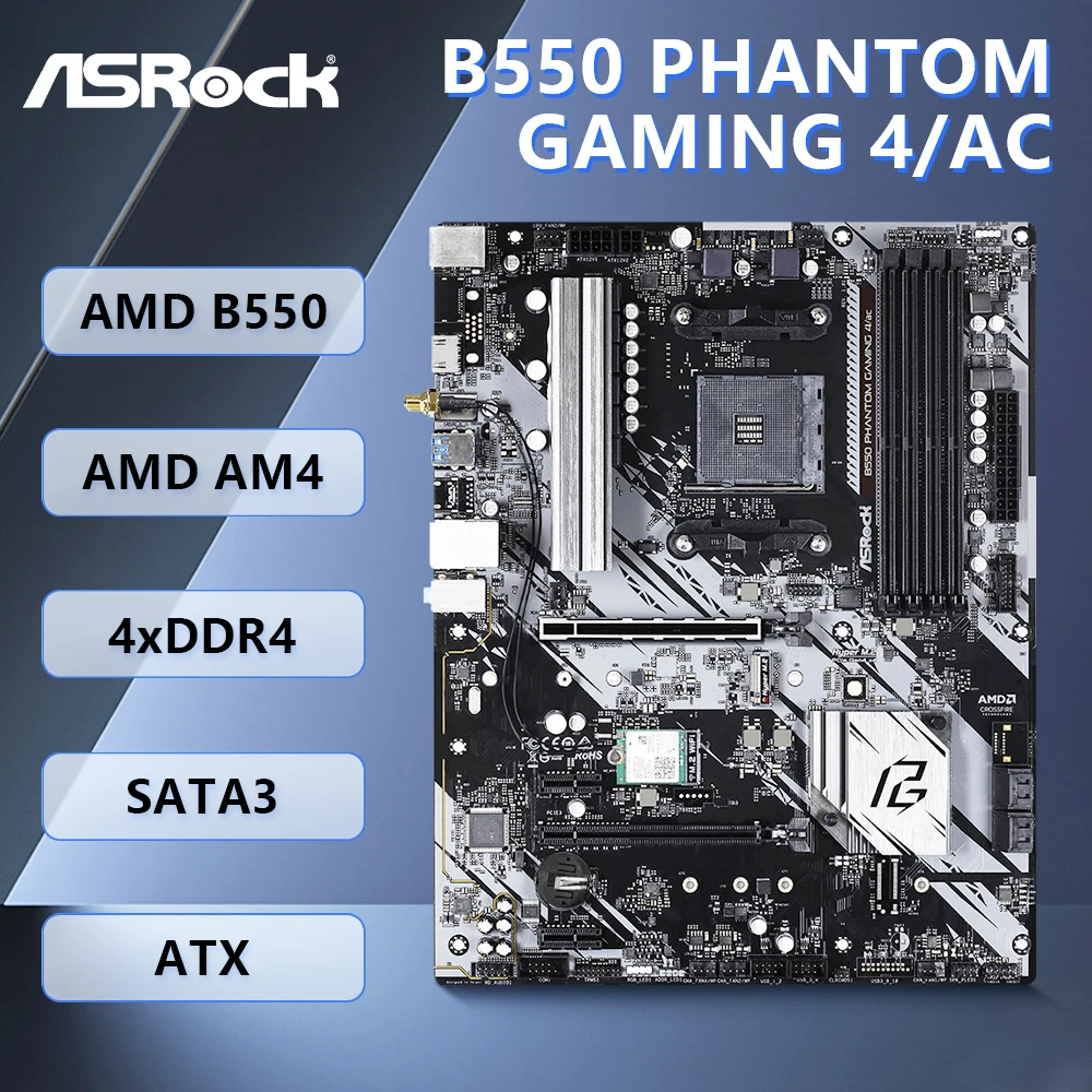 

ASRock B550 PHANTOM GAMING 4/AC Motherboard AMD B550 Chipset AMD AM4 CPU Support Ryzen 9 5950X R7 5700X CPU PCI-E 4.0,4xDDR4 ATX