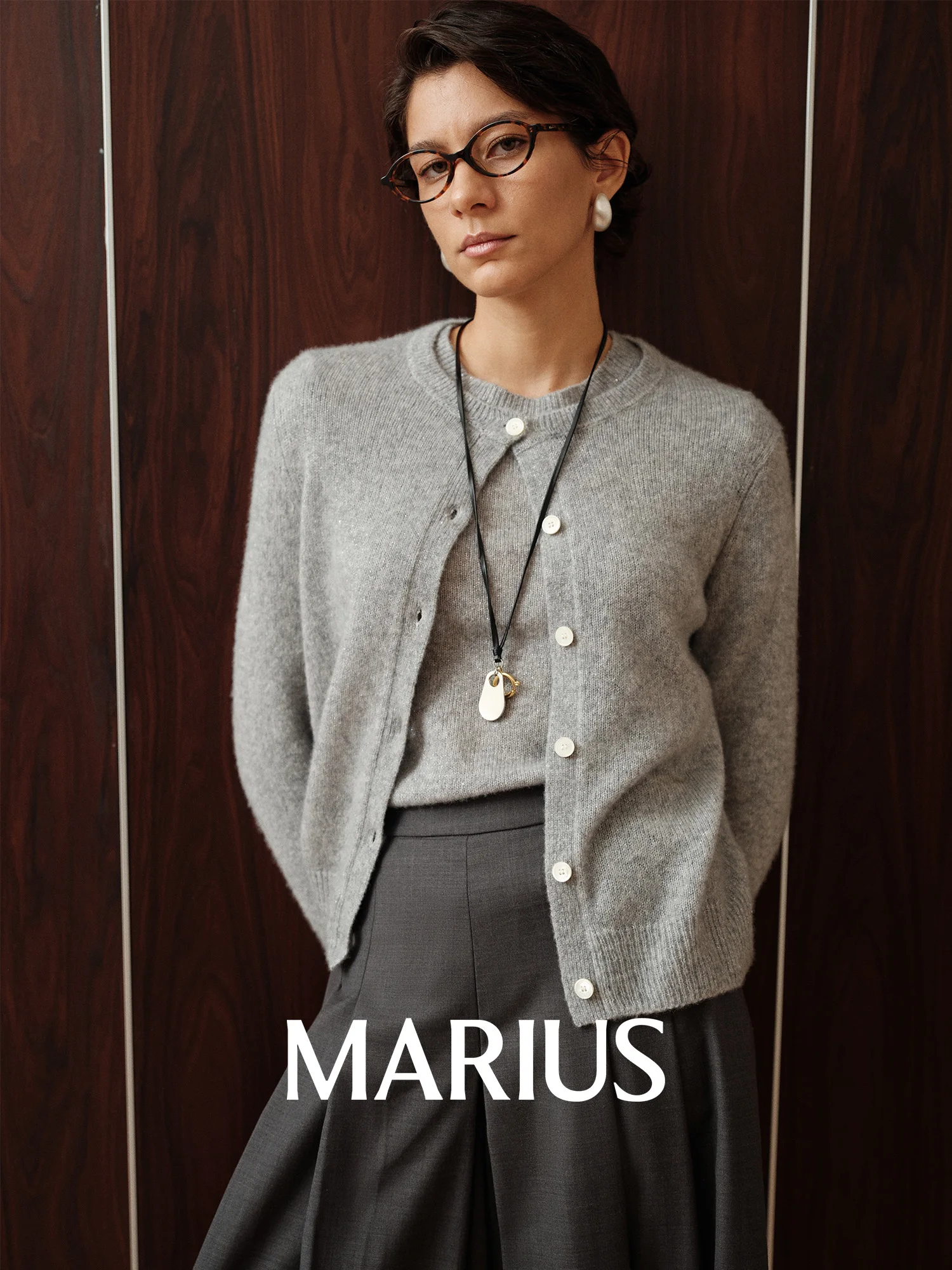 

MARIUS Diamond Velvet Knitted Cardigan Sweater round Ne Loose Fit Ele Beaded Casual Sle Women's Autumn Faion