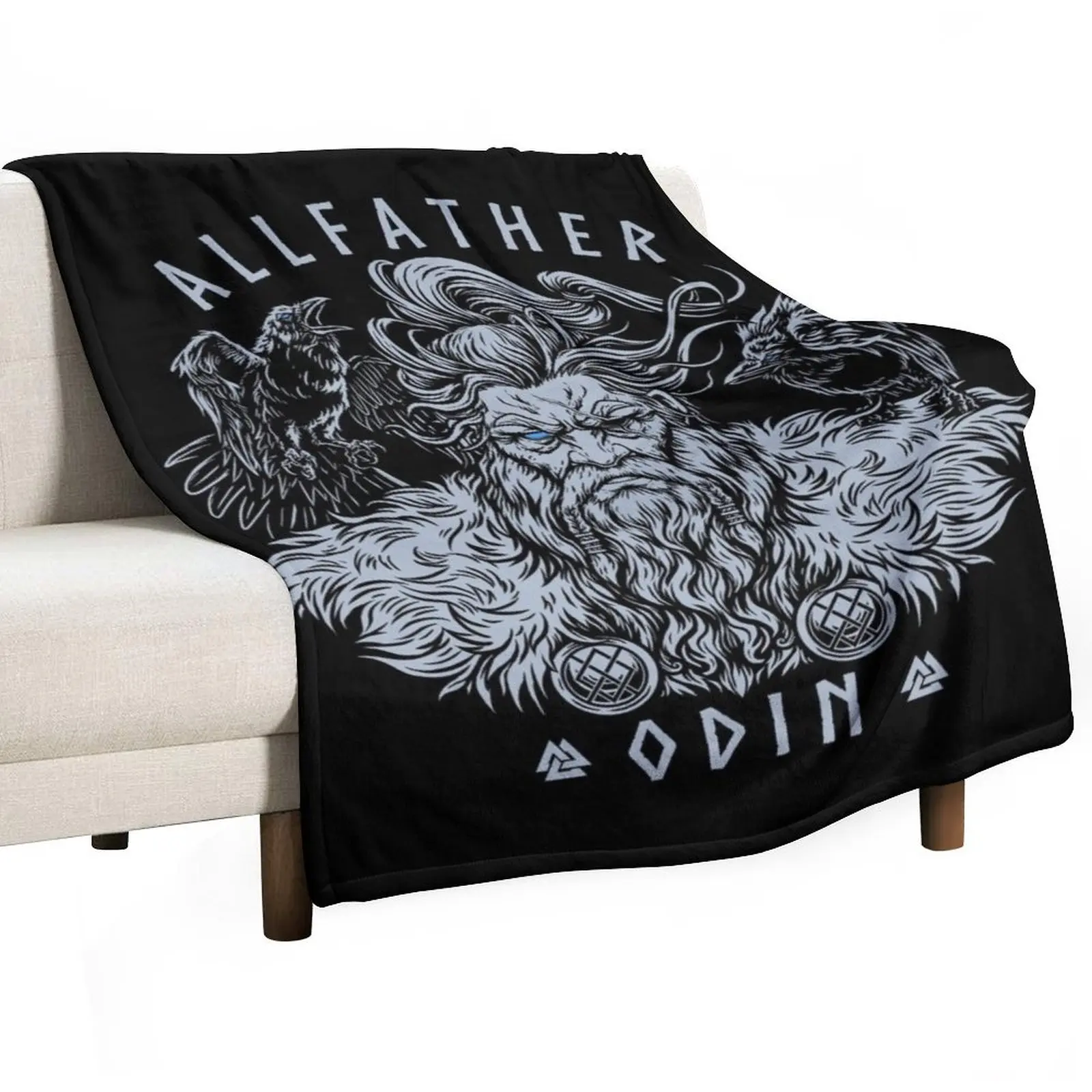 

Norse Mythology Viking Allfather Odin Huginn Muninn Valknut Throw Blanket Furry anime Loose Blankets