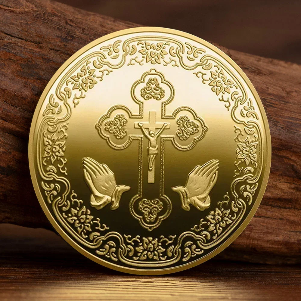 Jesus Crown of Thorns Gold Plated Souvenirs Coin Christian Gifts Commemorative Coin Cross Pray Coins