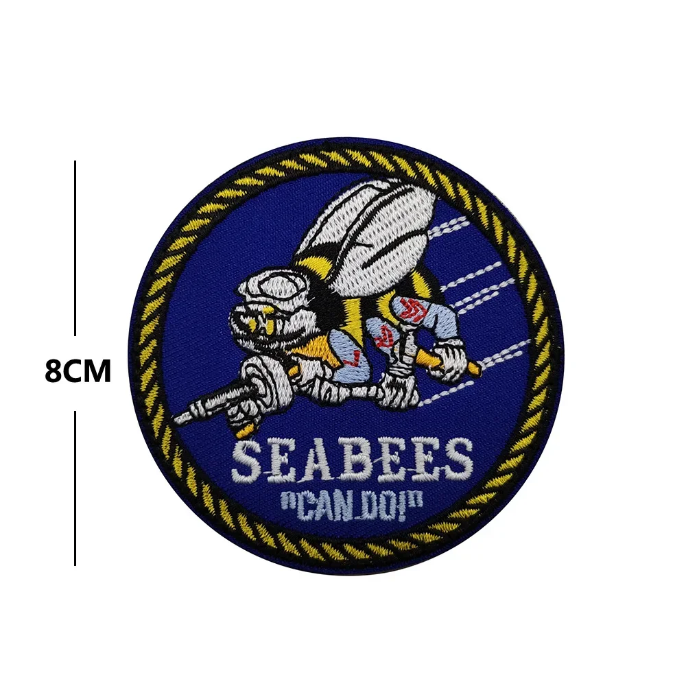 Seabees Squad Reflective Embroidery Hook Patches Bee Emblem US Land Aviation Tactical Accessories Morale Badge Backpack Sticker